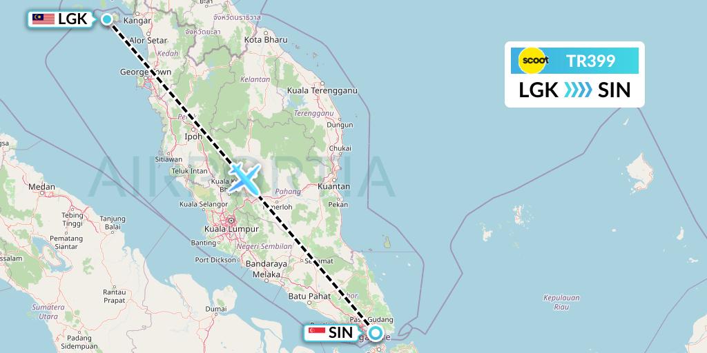 TR399 Tigerair Flight Map: Langkawi to Singapore