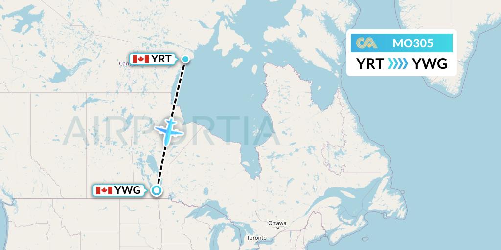 MO305 Calm Air Flight Map: Rankin Inlet to Winnipeg