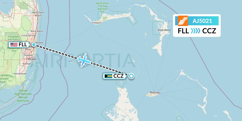 AJ5021 Aztec Airways Flight Map: Fort Lauderdale to Bahamas