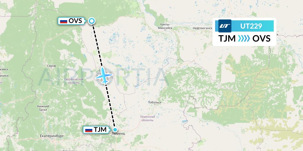 UT229 UTair Flight Map: Tyumen to Sovetsky