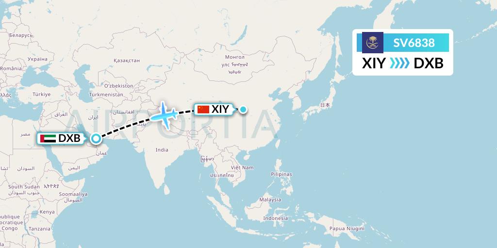 SV6838 Saudi Arabian Airlines Flight Map: Xi'an to Dubai