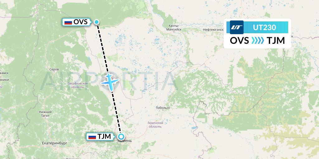 UT230 UTair Flight Map: Sovetsky to Tyumen