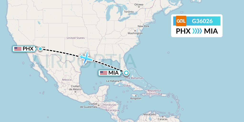 G36026 GOL Transportes Aeros Flight Map: Phoenix to Miami