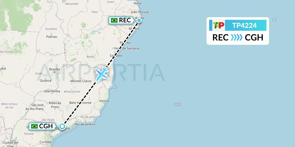 TP4224 TAP Portugal Flight Map: Recife to Sao Paulo