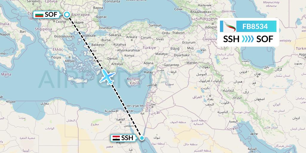 FB8534 Bulgaria Air Flight Map: Sharm el-Sheikh to Sofia