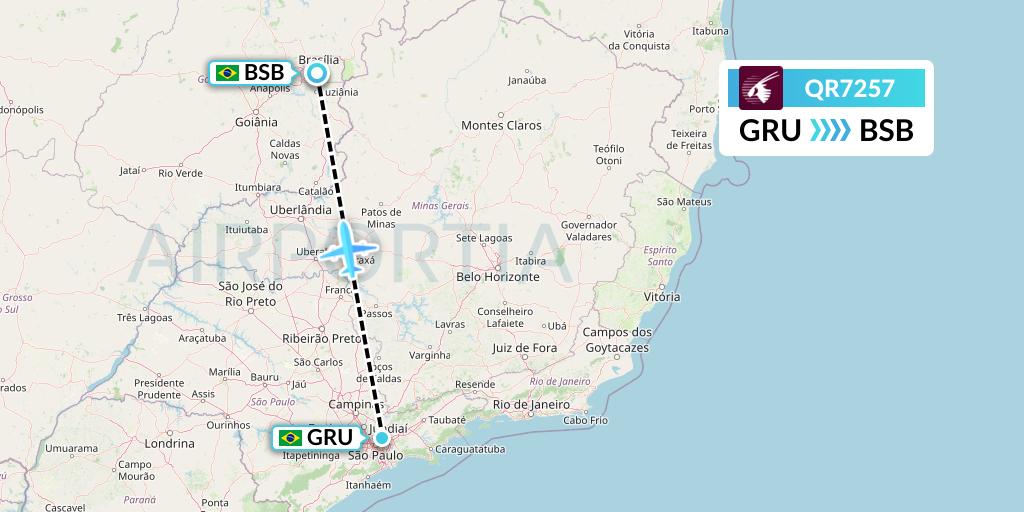 QR7257 Qatar Airways Flight Map: Sao Paulo to Brasilia