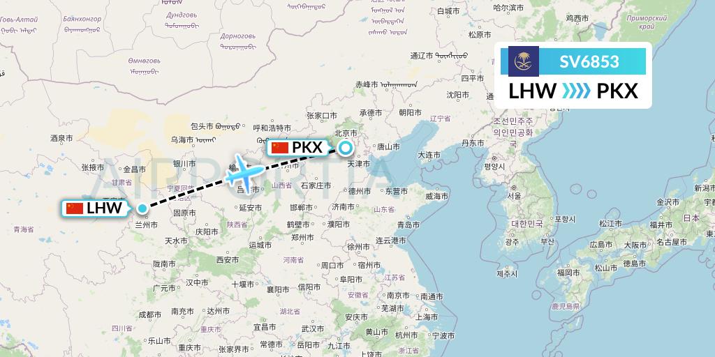 SV6853 Saudi Arabian Airlines Flight Map: Lanzhou to Beijing