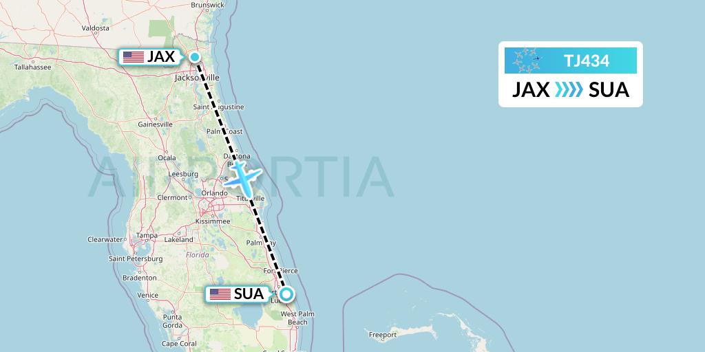 TJ434 Tradewind Aviation Flight Map: Jacksonville to Stuart