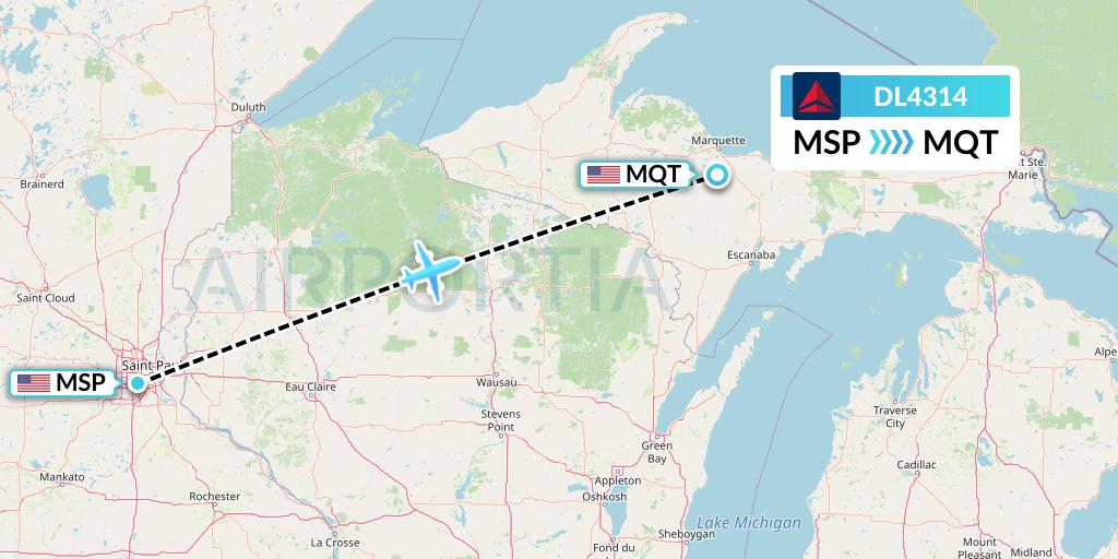 DL4314 Delta Air Lines Flight Map: Minneapolis to Marquette