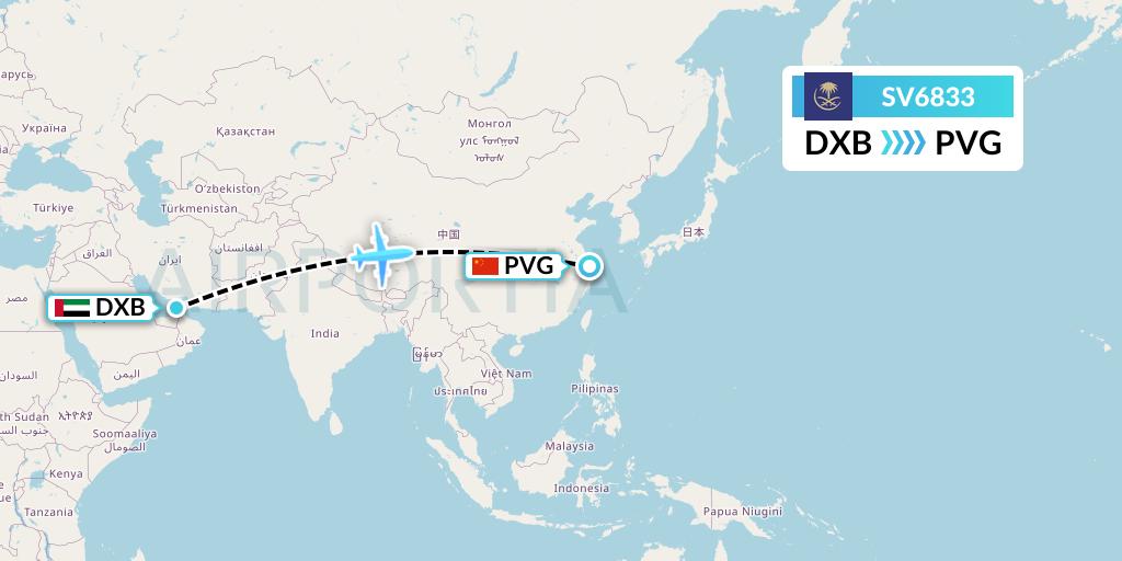 SV6833 Saudi Arabian Airlines Flight Map: Dubai to Shanghai