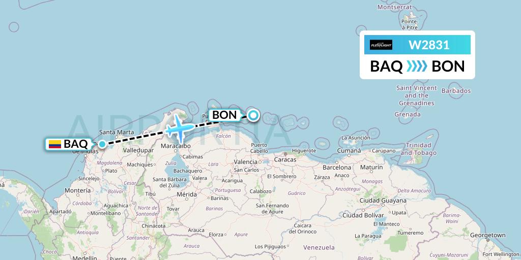 W2831 Flex Flight Flight Map: Barranquilla to Bonaire