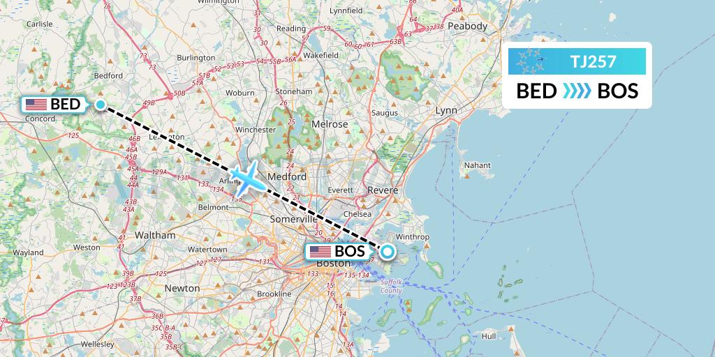 TJ257 Tradewind Aviation Flight Map: Bedford to Boston