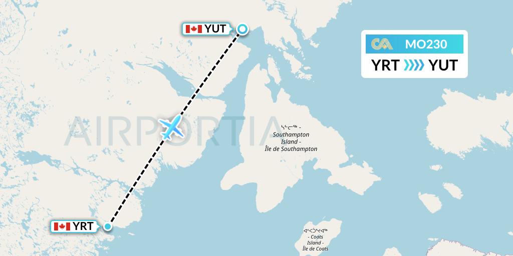 MO230 Calm Air Flight Map: Rankin Inlet to Repulse Bay