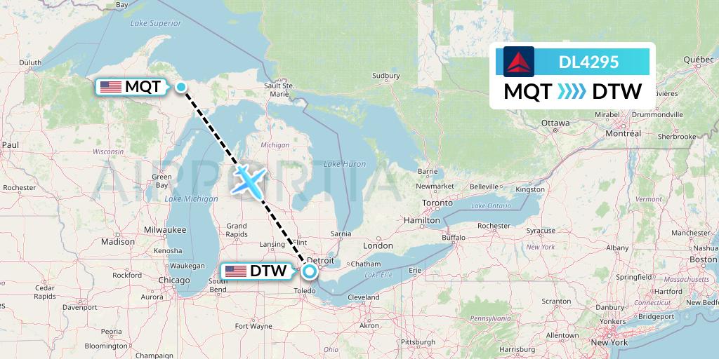 DL4295 Delta Air Lines Flight Map: Marquette to Detroit