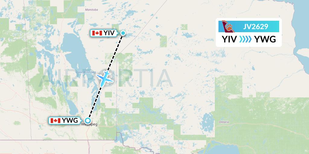 JV2629 Bearskin Airlines Flight Map: Island Lake to Winnipeg