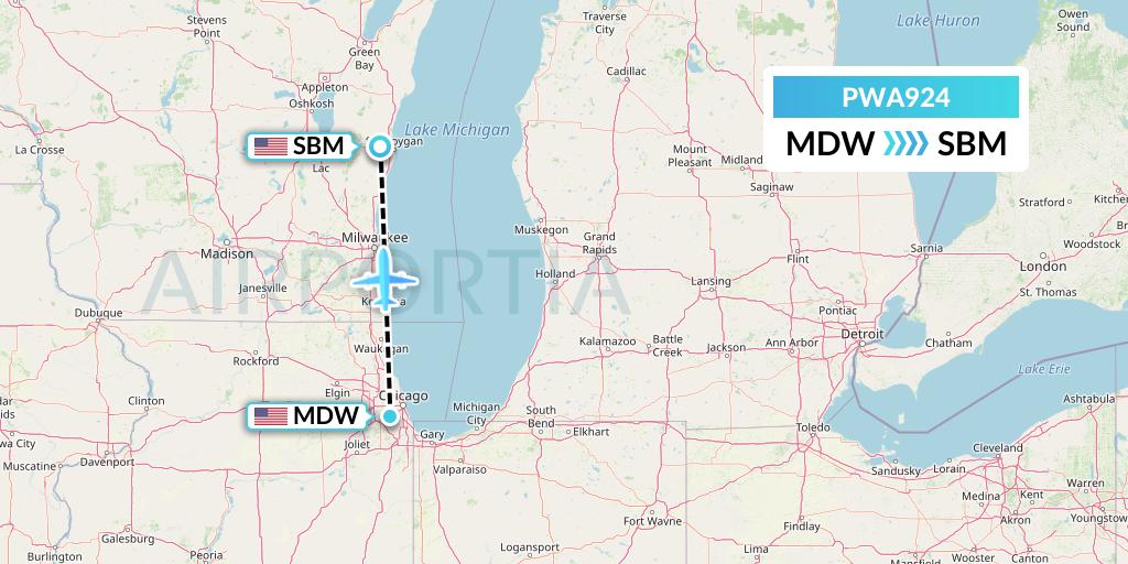 PWA924 Priester Aviation Flight Map: Chicago to Sheboygan