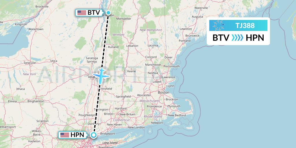 TJ388 Tradewind Aviation Flight Map: Burlington to White Plains
