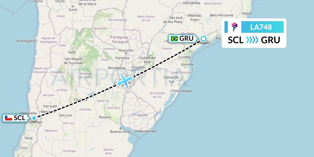 LA748 LAN Airlines Flight Map: Santiago to Sao Paulo