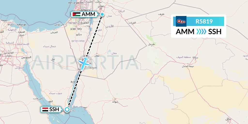 R5819 Jordan Aviation Flight Map: Amman to Sharm el-Sheikh