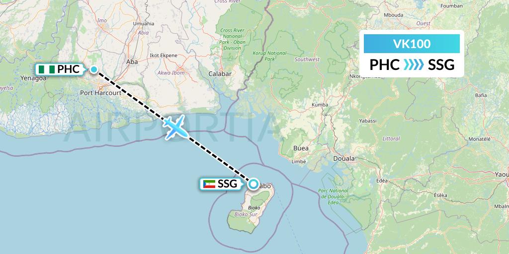 VK100 Valuejet Flight Map: Port Harcourt to Malabo