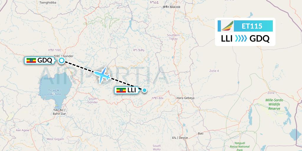 ET115 Ethiopian Airlines Flight Map: Lalibela to Gondar
