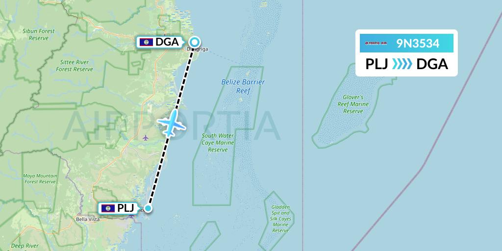 9N3534 Tropic Air Flight Map: Placencia to Dangriga