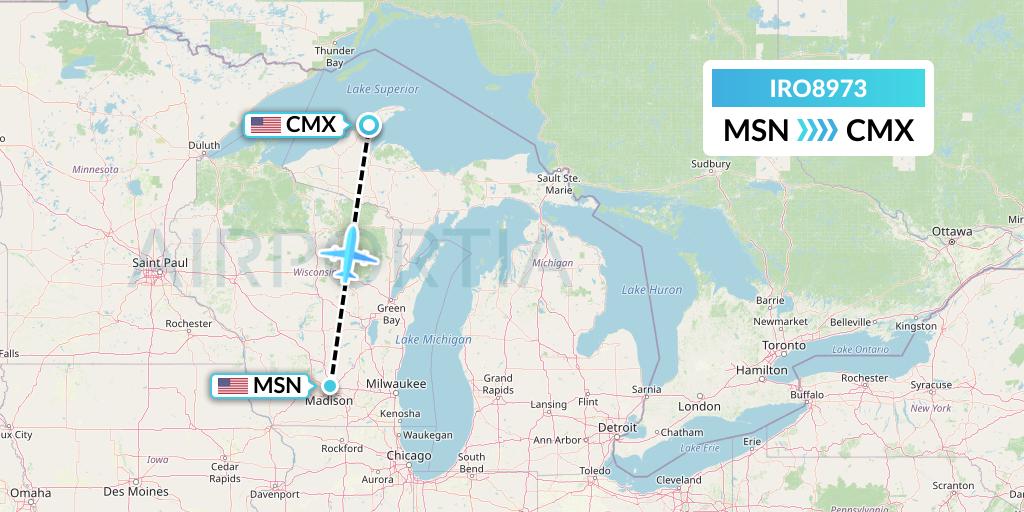 IRO8973 CSA Air Flight Map: Madison to Hancock