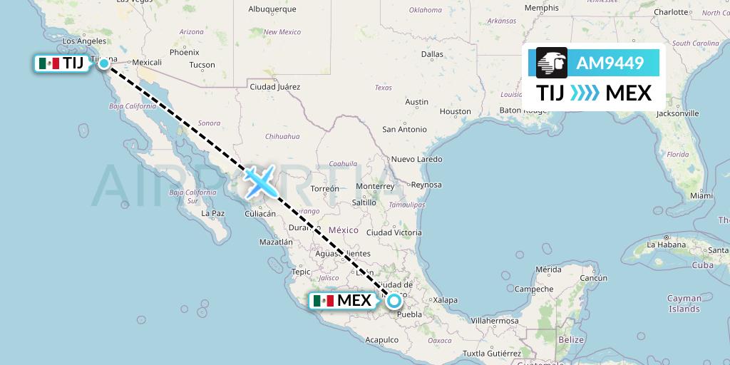 AM9449 Aeromexico Flight Map: Tijuana to Mexico City