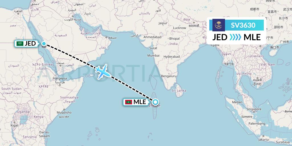 SV3630 Saudi Arabian Airlines Flight Map: Jeddah to Male