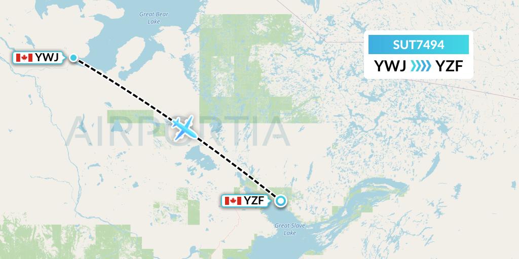 SUT7494 Summit Air Ltd. Flight Map: Deline to Yellowknife