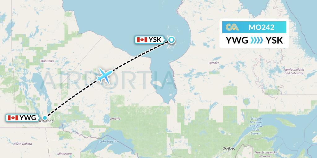 MO242 Calm Air Flight Map: Winnipeg to Sanikiluaq