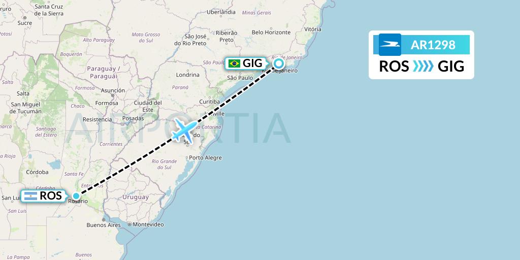 AR1298 Aerolineas Argentinas Flight Map: Rosario to Rio de Janeiro