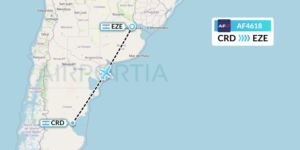 AF4618 Air France Flight Map: Comodoro Rivadavia to Buenos Aires