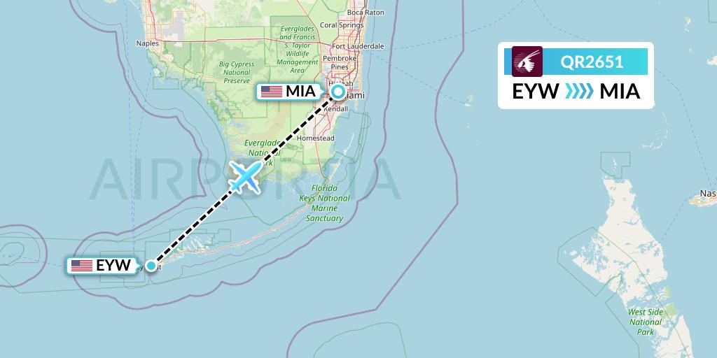 QR2651 Qatar Airways Flight Map: Key West to Miami