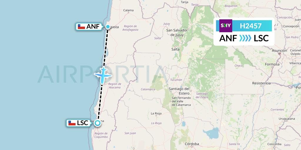 H2457 Sky Airline Flight Map: Antofagasta to La Serena