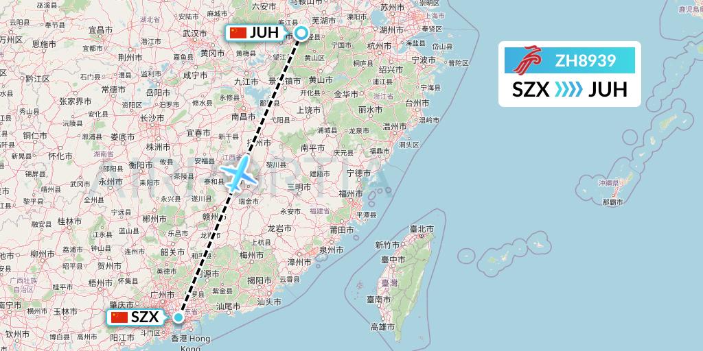 ZH8939 Shenzhen Airlines Flight Map: Shenzhen to Chizhou