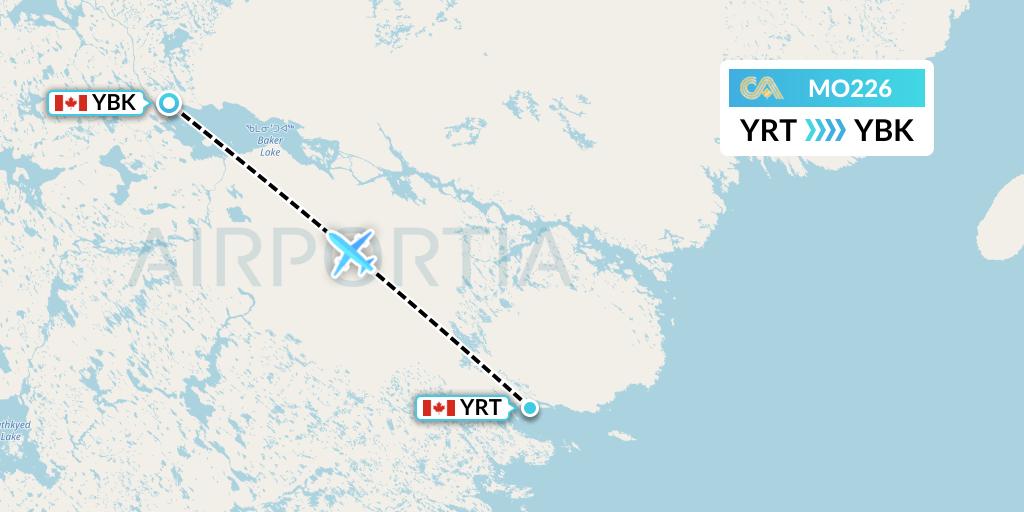 MO226 Calm Air Flight Map: Rankin Inlet to Baker Lake