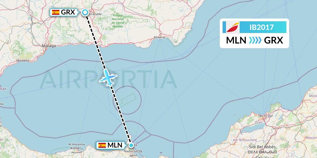 IB2017 Iberia Flight Map: Melilla to Granada