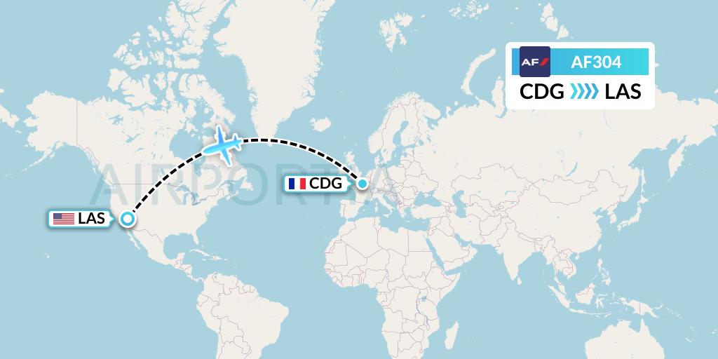 AF304 Air France Flight Map: Paris to Las Vegas