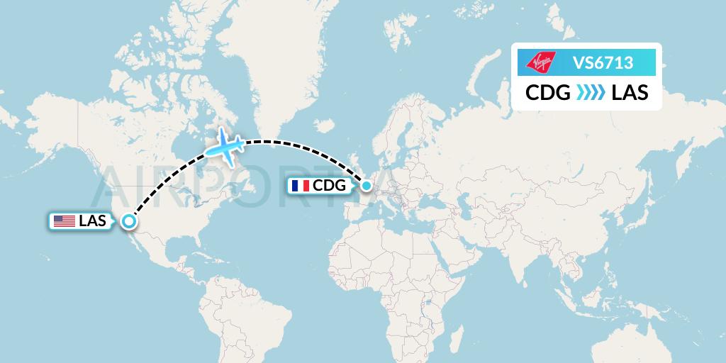 VS6713 Virgin Atlantic Airways Flight Map: Paris to Las Vegas