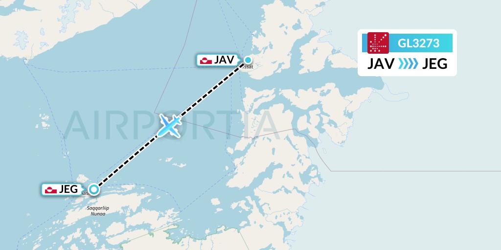 GL3273 Air Greenland Flight Map: Ilulissat to Aasiaat