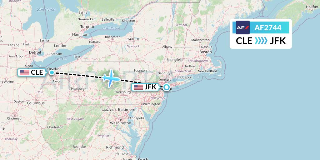 AF2744 Air France Flight Map: Cleveland to New York
