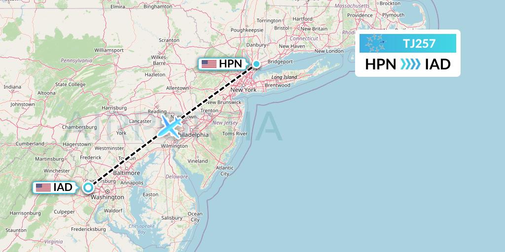 TJ257 Tradewind Aviation Flight Map: White Plains to Washington