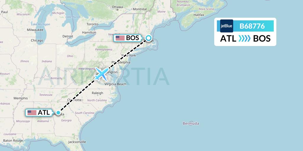 B68776 JetBlue Airways Flight Map: Atlanta to Boston