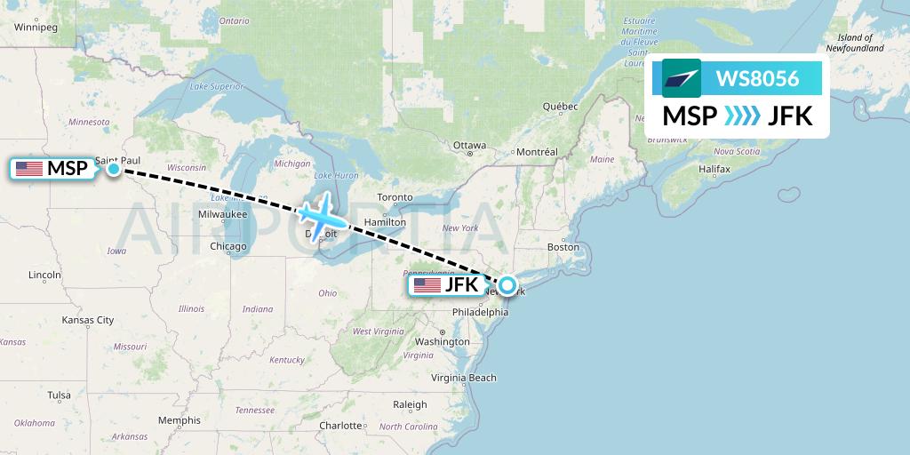 WS8056 WestJet Flight Map: Minneapolis to New York
