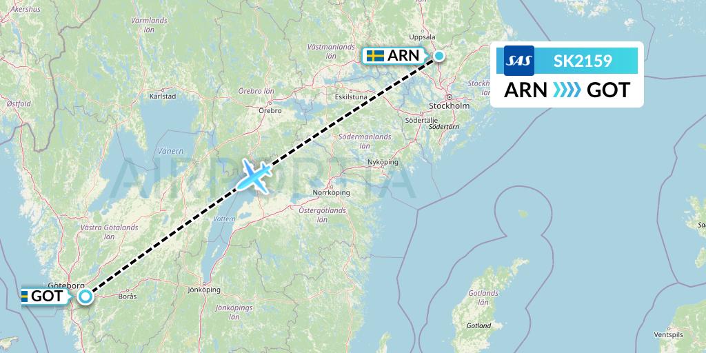 SK2159 SAS Flight Map: Stockholm to Gothenburg