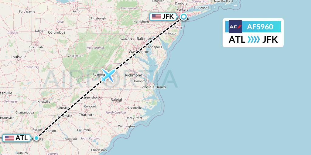 AF5960 Air France Flight Map: Atlanta to New York