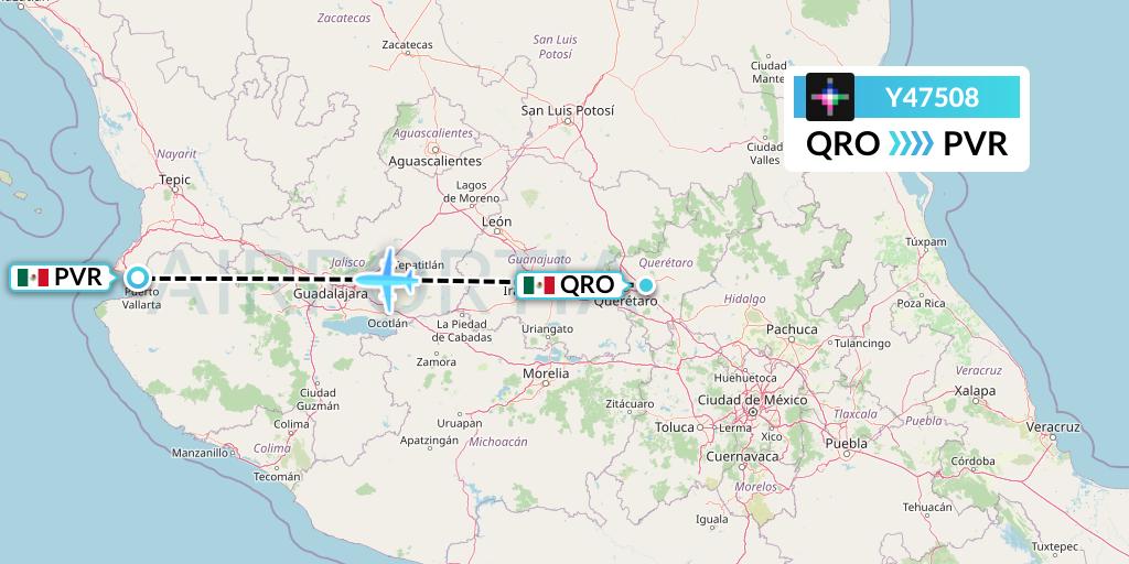 Y47508 Volaris Flight Map: Queretaro to Puerto Vallarta