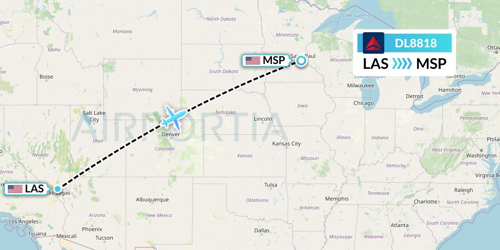 DL8818 Delta Air Lines Flight Map: Las Vegas to Minneapolis