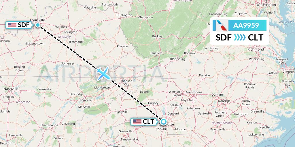 AA9959 American Airlines Flight Map: Louisville to Charlotte